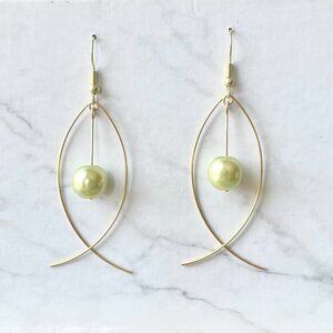 Gold Fish Earrings with Hanging Green Faux Pearl Bead